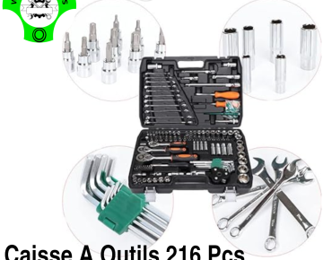 Caisse à Outils 216 Pièces – Coffret de Douilles – Clé Plate ……..