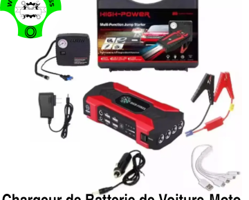 Chargeur de Batterie – Démarreur de Saut de Voiture Multifonctionnel Portable 12V avec Compresseur d’Air
